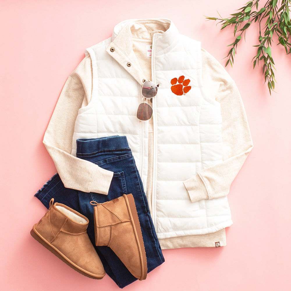 White Clemson Tigers Puffer Vest