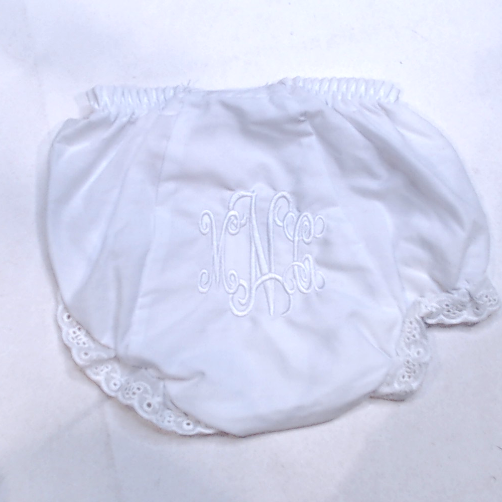 BLOOPER KIDS: Monogrammed White Eyelet Baby Bloomers