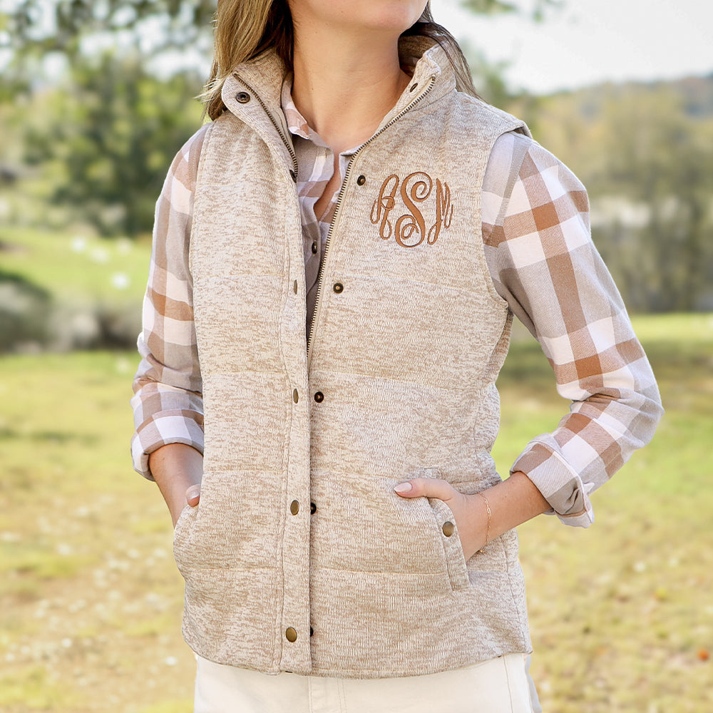 Monogrammed Heathered Quilted Vest - Marleylilly