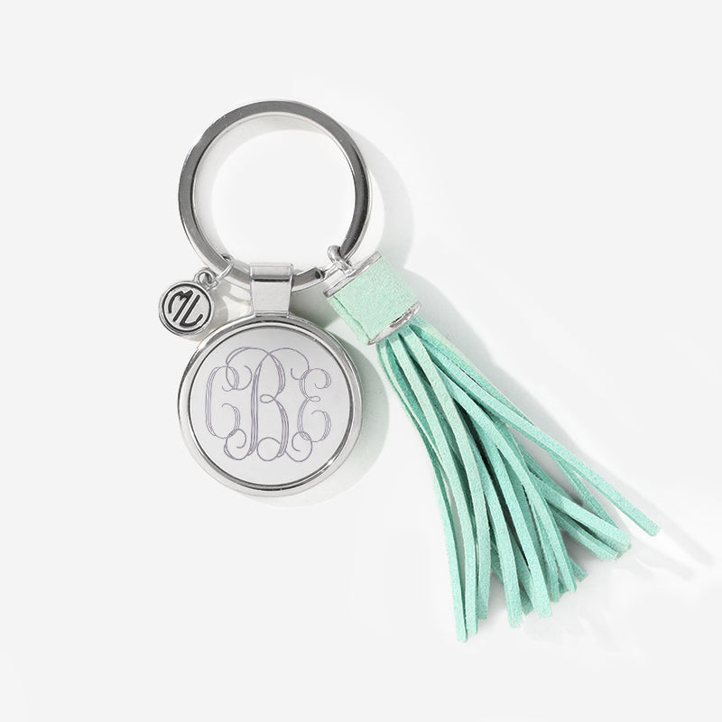 Monogrammed Tassel Key Chain in mint
