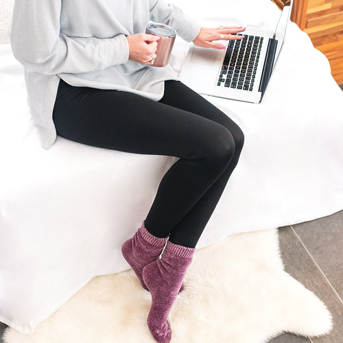 high rise leggings with cozy chenille socks
