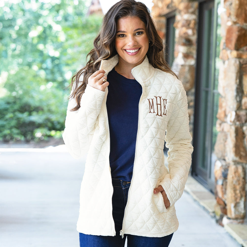 [peyton] ivory quilted full zip jacket on peyton