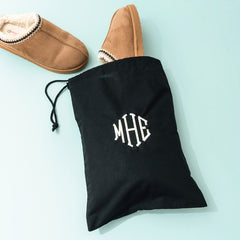 Monogrammed Drawstring Travel Bag | Black