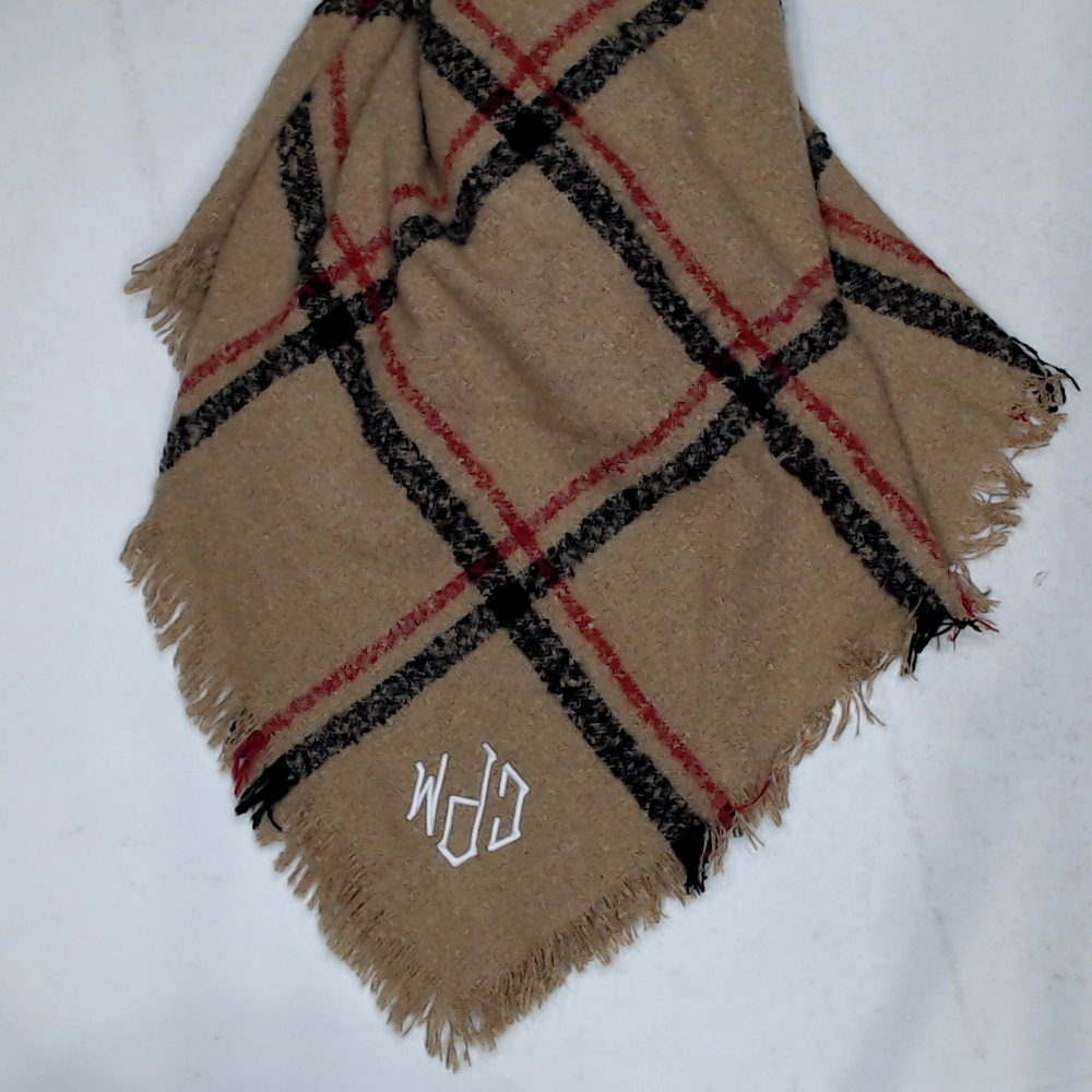 BLOOPER ACCESSORY: Monogrammed Plaid Cowl Neck Poncho