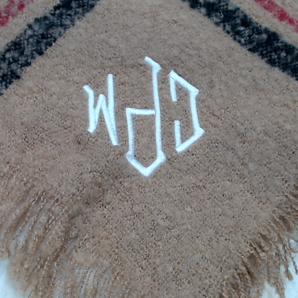BLOOPER ACCESSORY: Monogrammed Plaid Cowl Neck Poncho