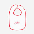 Monogrammed Outline Baby Bib in Red with boy name
