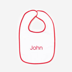Monogrammed Outline Baby Bib in Red with boy name