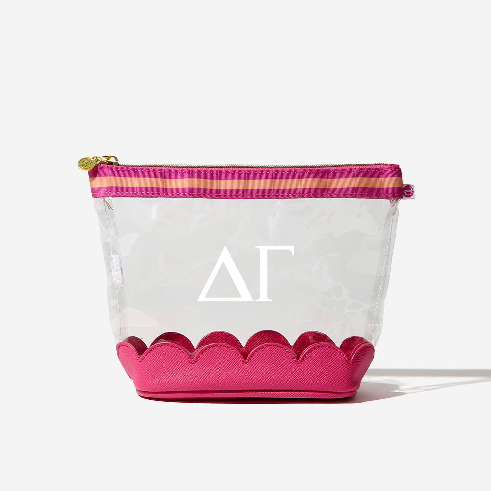 Delta Gamma Scalloped Clear Cosmetic Case | Hot Pink