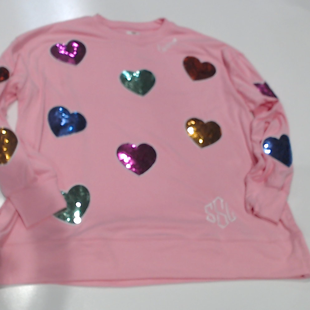 BLOOPER CLOTHING: Monogrammed Sequin Hearts Sweatshirt
