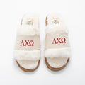alpha chi omega fuzzy slippers in ivory
