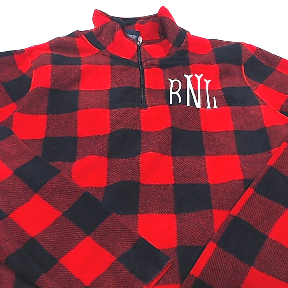 BLOOPER CLOTHING: Monogrammed Plaid Fleece Pullover