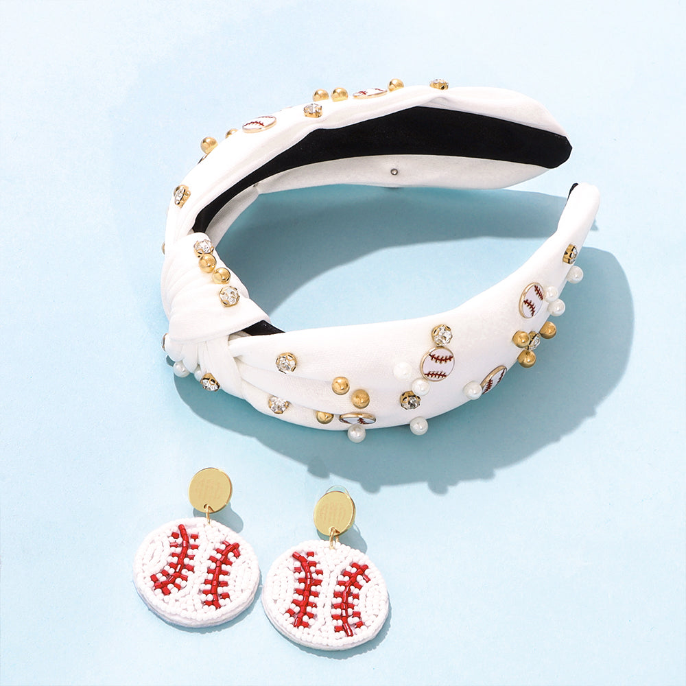 baseball statement headband with baseball earrings