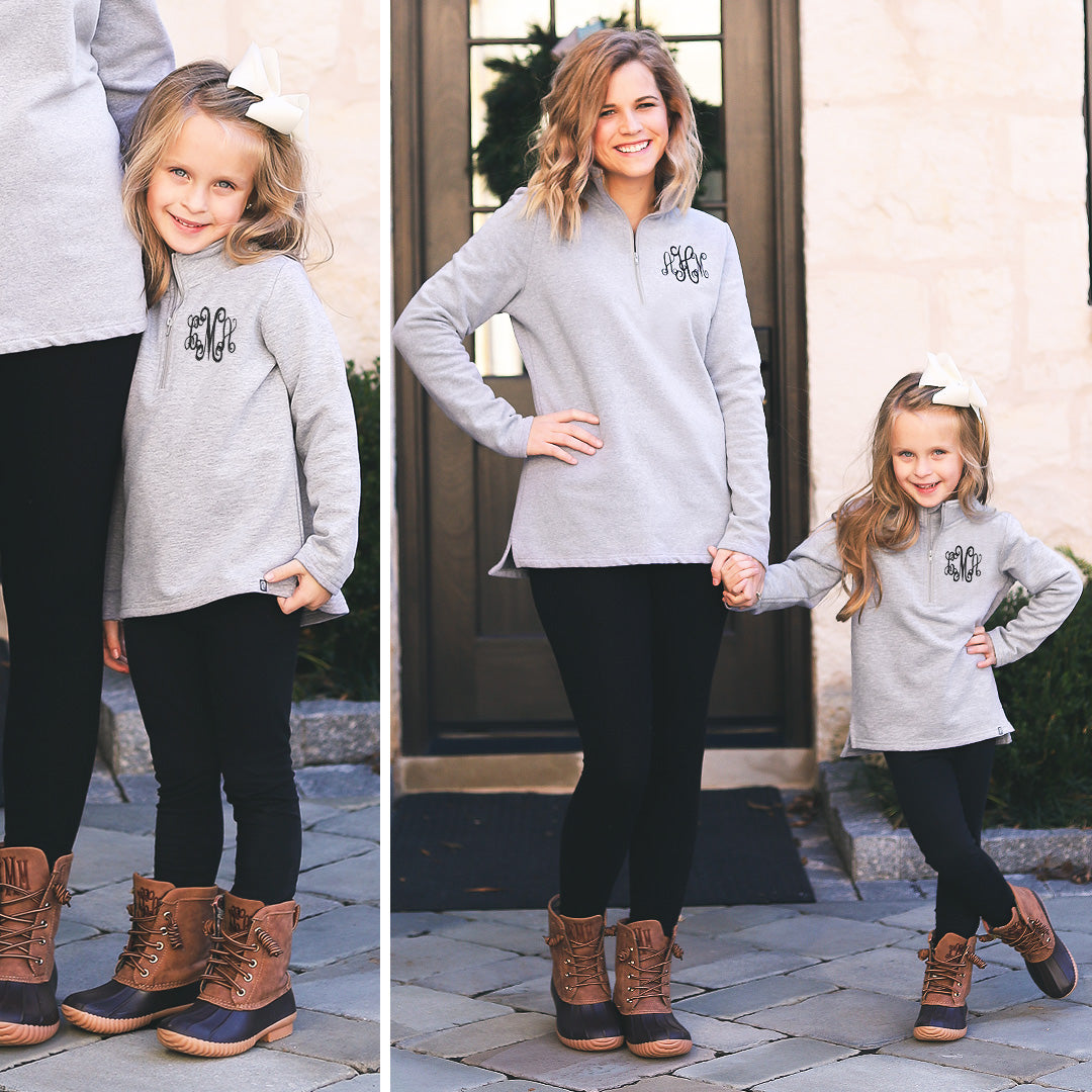 mom and me grey pullover sweatshirts