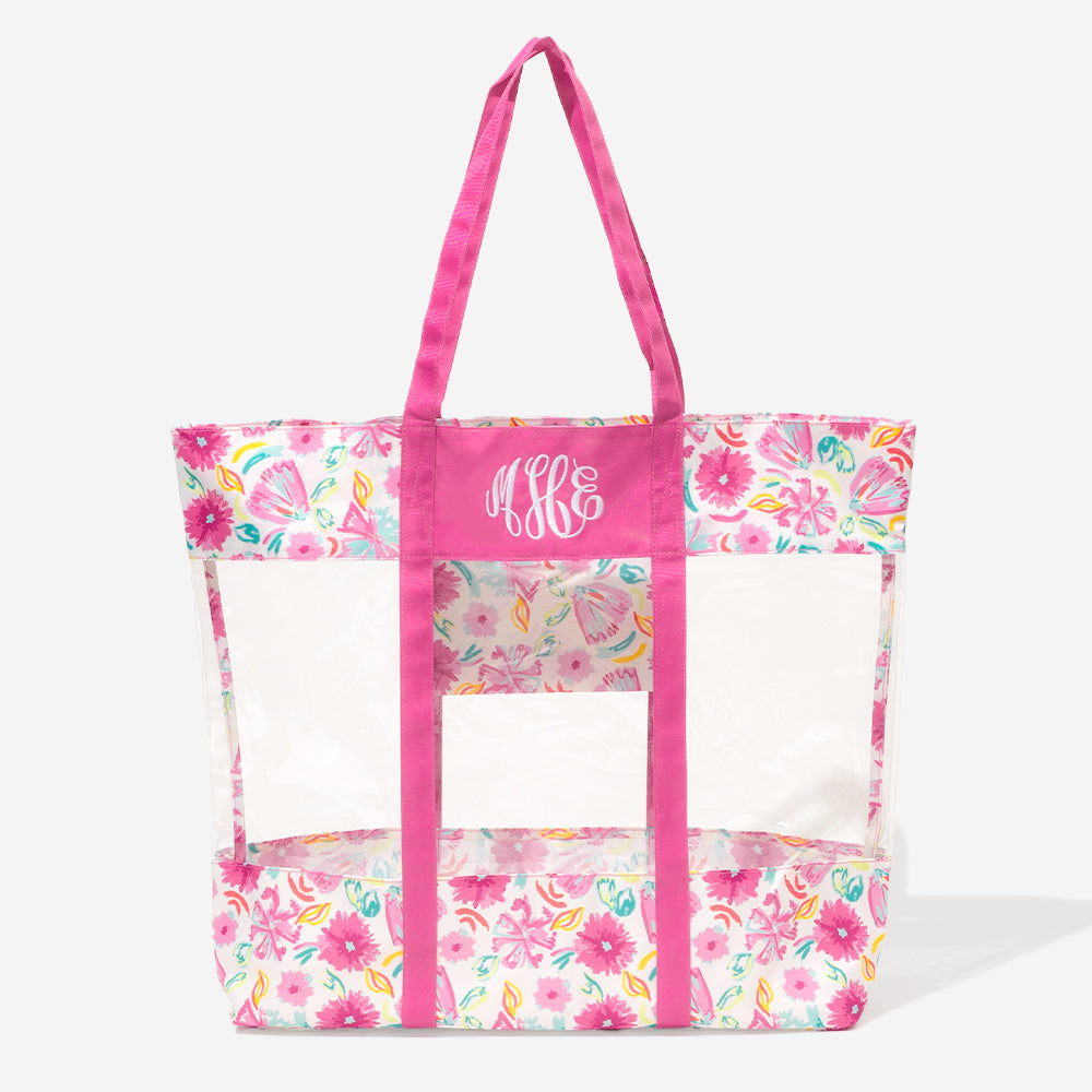 Monogrammed Clear Beach Tote in Painted Petals