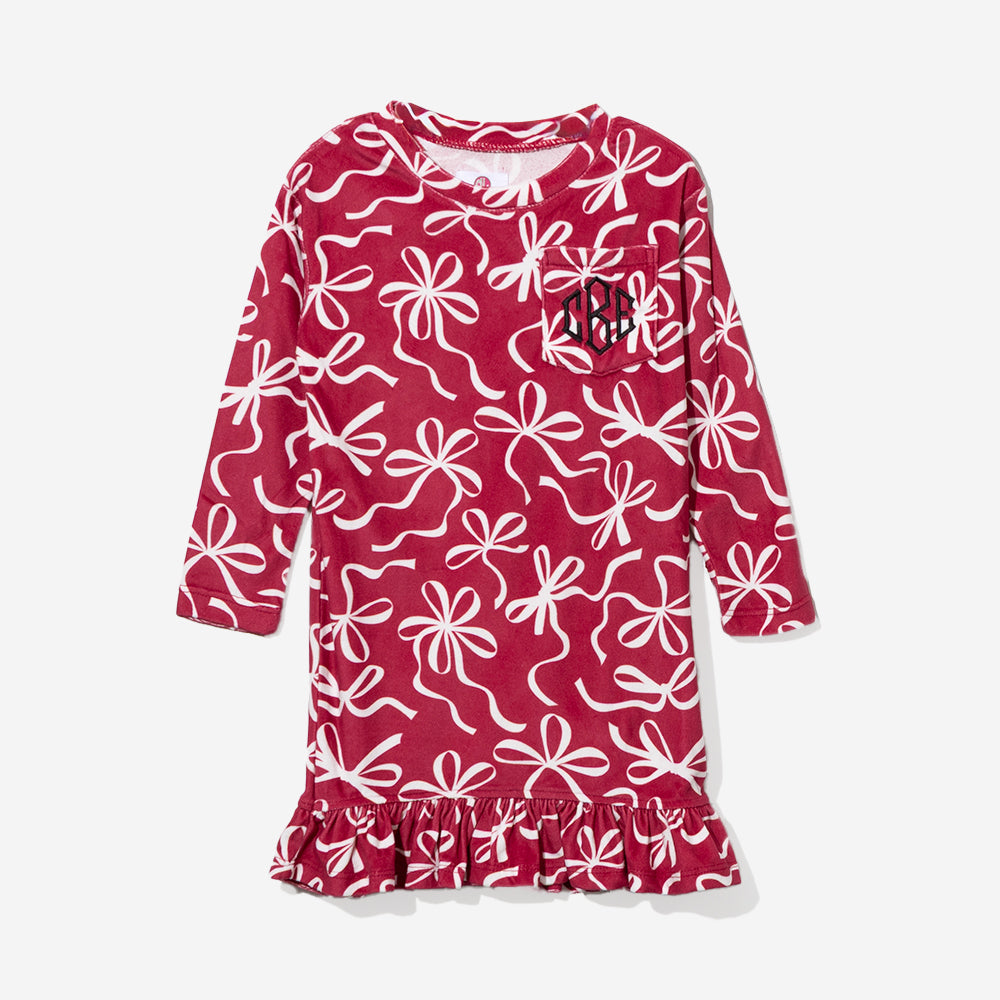 monogrammed girls nightgown in red bows