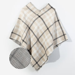 Reversible Poncho in Tan Plaid with print bubble