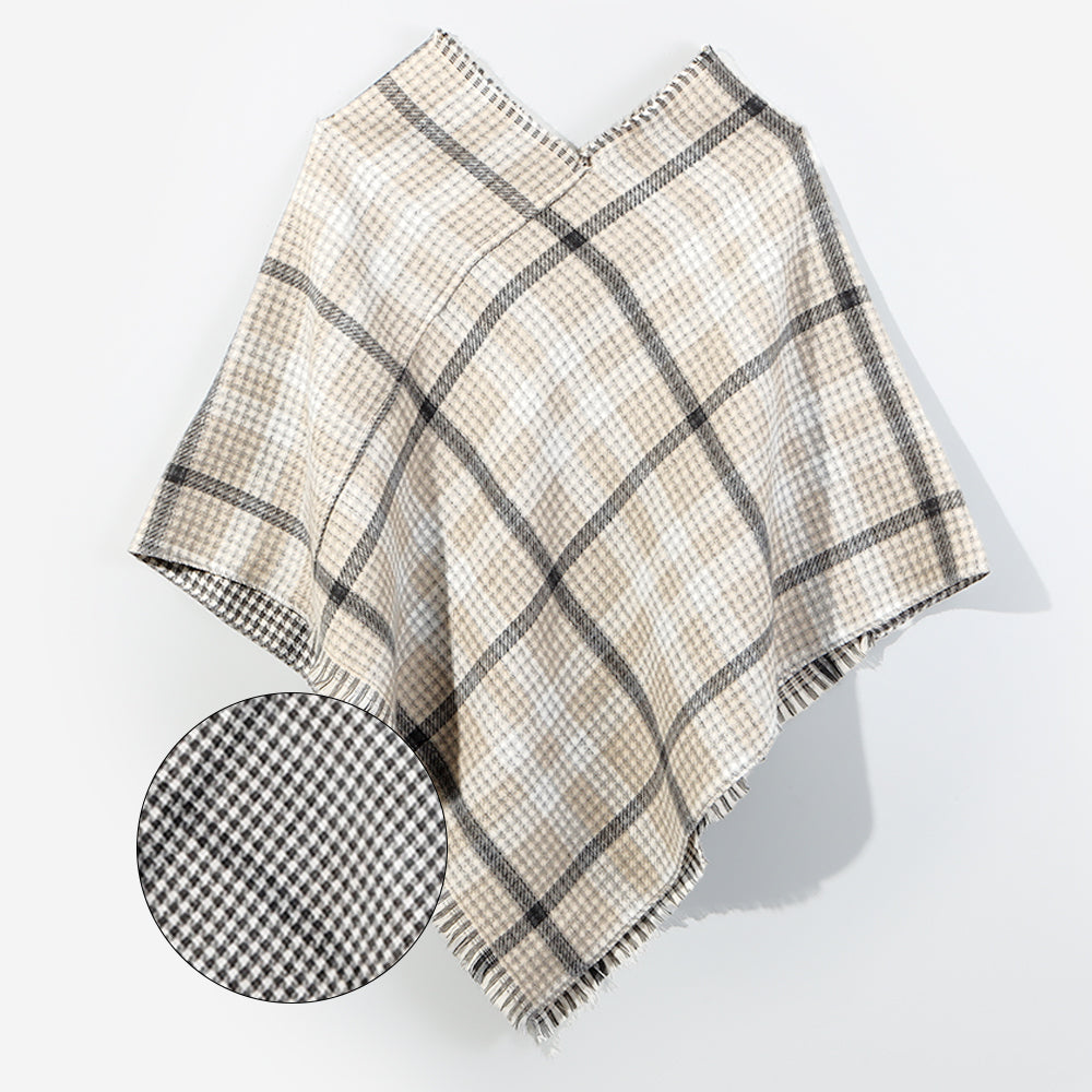 Reversible Poncho in Tan Plaid with print bubble