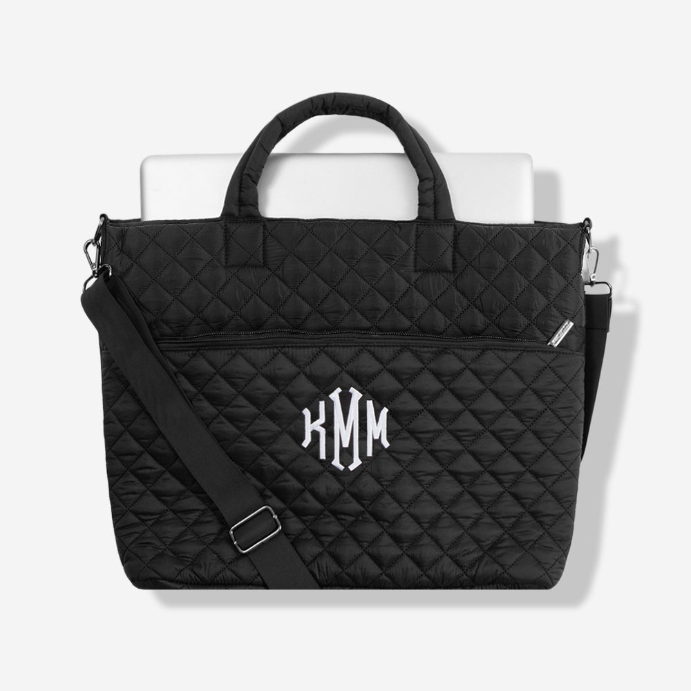 Monogrammed Quilted Laptop Bag in Black