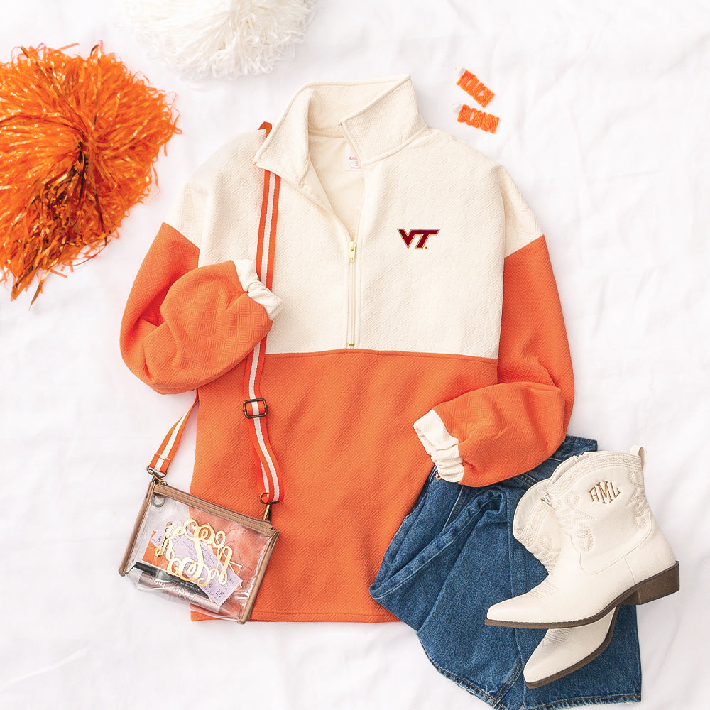 virginia tech hokies quilted pullover tunic flatlay