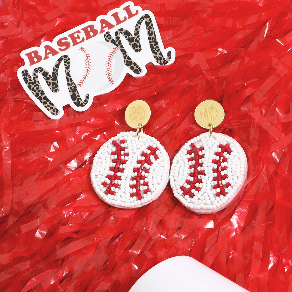 423.83 KB beaded baseball earrings on pom pom with baseball mom sticker