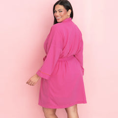 hot pink waffle robe on julia back view