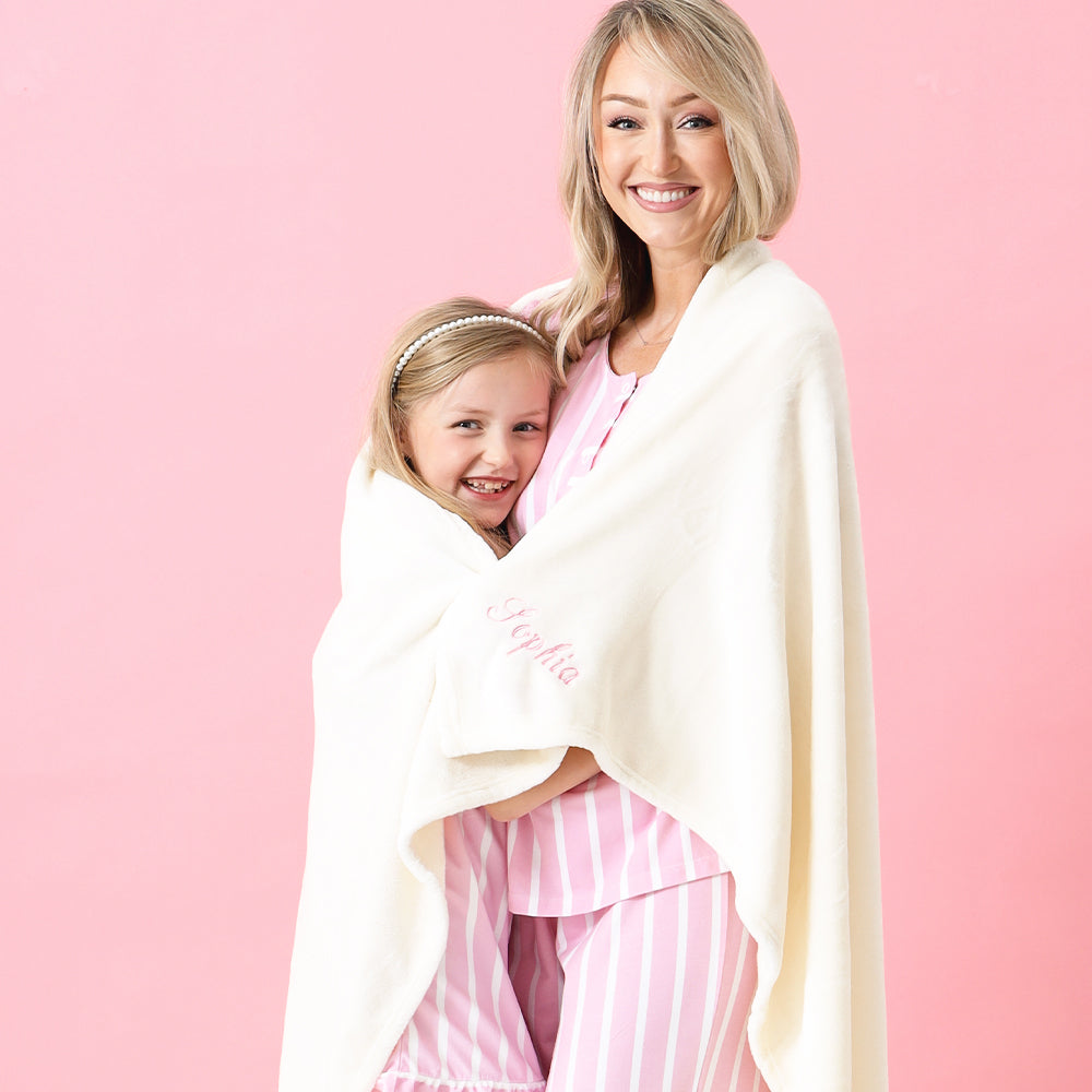 mom and me ivory plush blanket