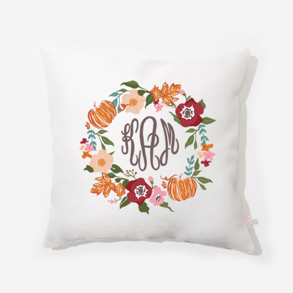 Personalized Fall Pillow in Autumn Wreath 1