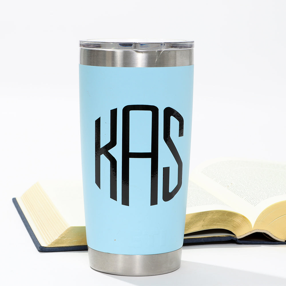 circle vinyl decal sticker on coffee tumbler