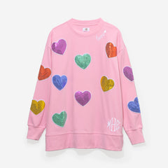 monogrammed sequin hearts sweatshirt in pink