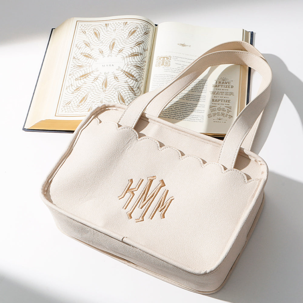 bone bible tote bag flatlay