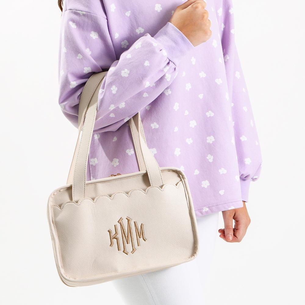 bone bible tote bag on arm