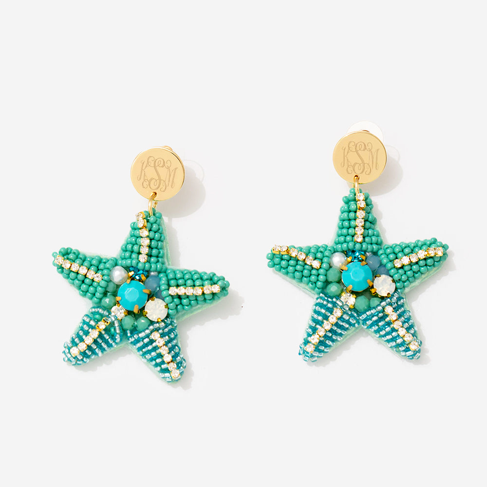 Monogrammed Starfish Earrings in Blue