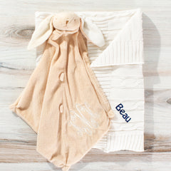 ivory personalized baby blanket with lovey