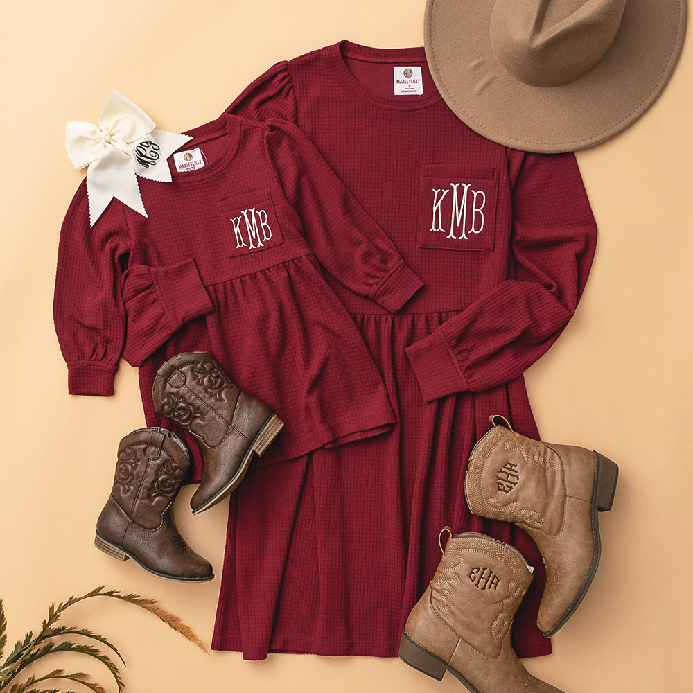 mommy and me burgundy dresses SHEIN Burgundy Autumn Family Matching Cut-Out Floral Chiffon Outfits,Mom Daughter Dresses For Mommy And Me Mama And Me Outfits (2 Pieces Sold Separately)