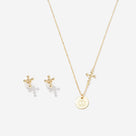 Monogrammed Cross Necklace Set | Gold