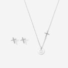 Monogrammed Cross Necklace Set | Silver