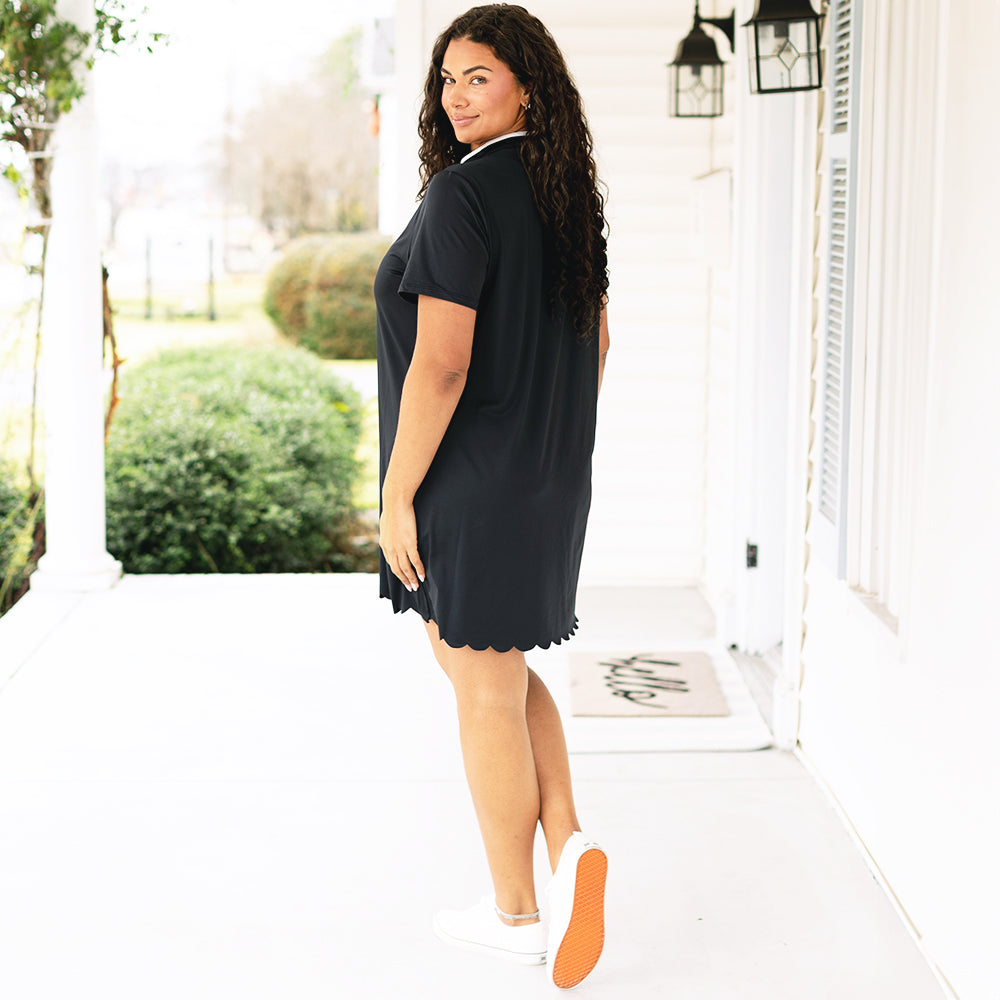 back of monogrammed black quarter zip sweatshirt