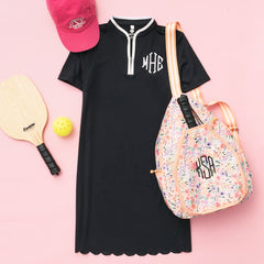 black monogrammed quarter zip sweatshirt outfit