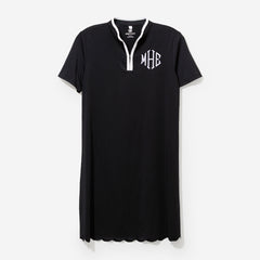 monogrammed quarter zip dress in black sp26