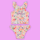 Monogrammed Kids Ruffle Tankini | Coral Floral