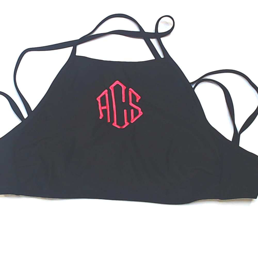 BLOOPER SWIM: Monogrammed High Neck Bikini Top