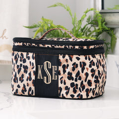 cheetah monogrammed train case in bathroom