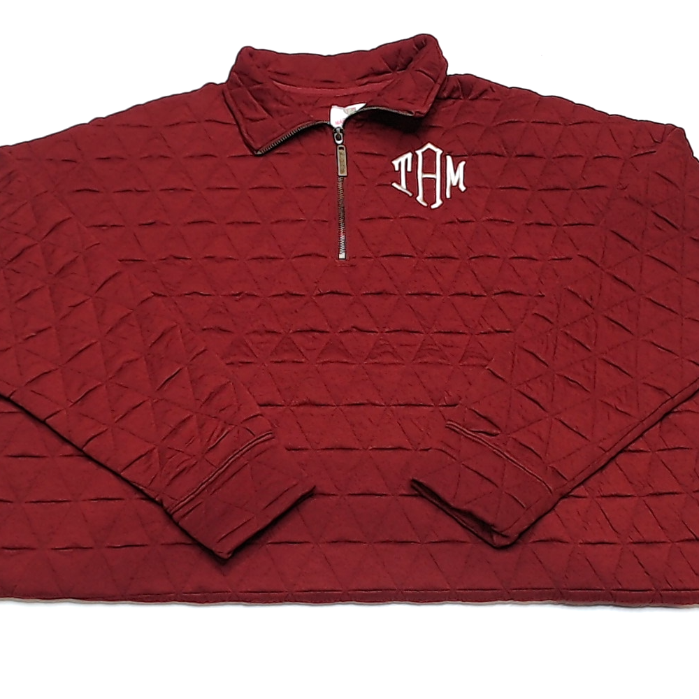 BLOOPER CLOTHING: Monogrammed Quilted Quarter Zip Pullover