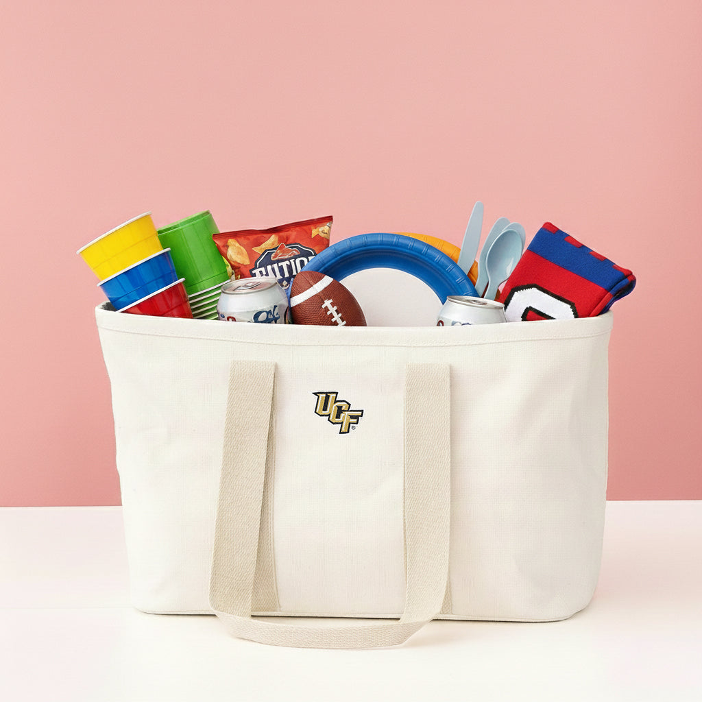 ucf solid ivory market basket with tailgate items