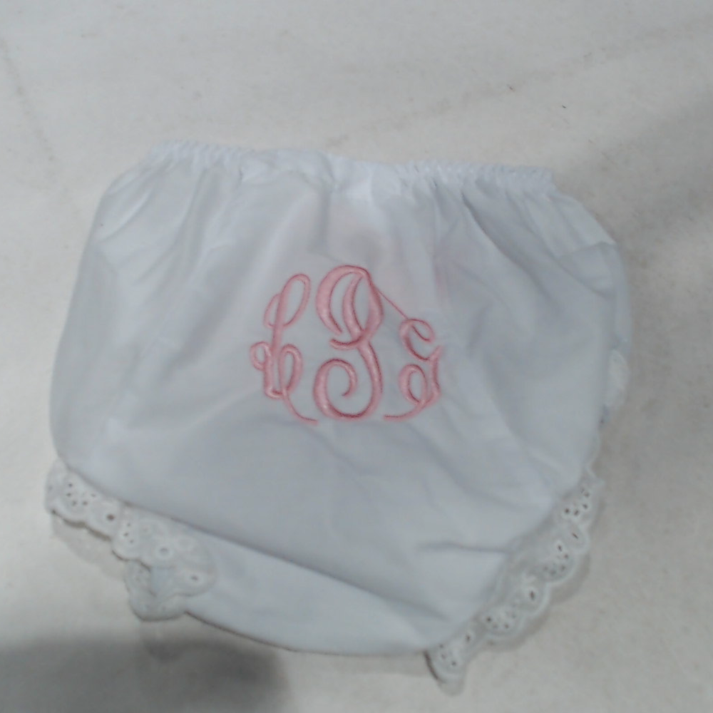 BLOOPER KIDS: Monogrammed White Eyelet Baby Bloomers