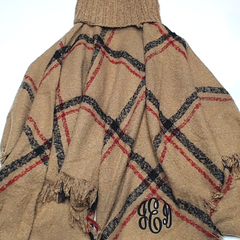 BLOOPER CLOTHING: Monogrammed Plaid Cowl Neck Poncho