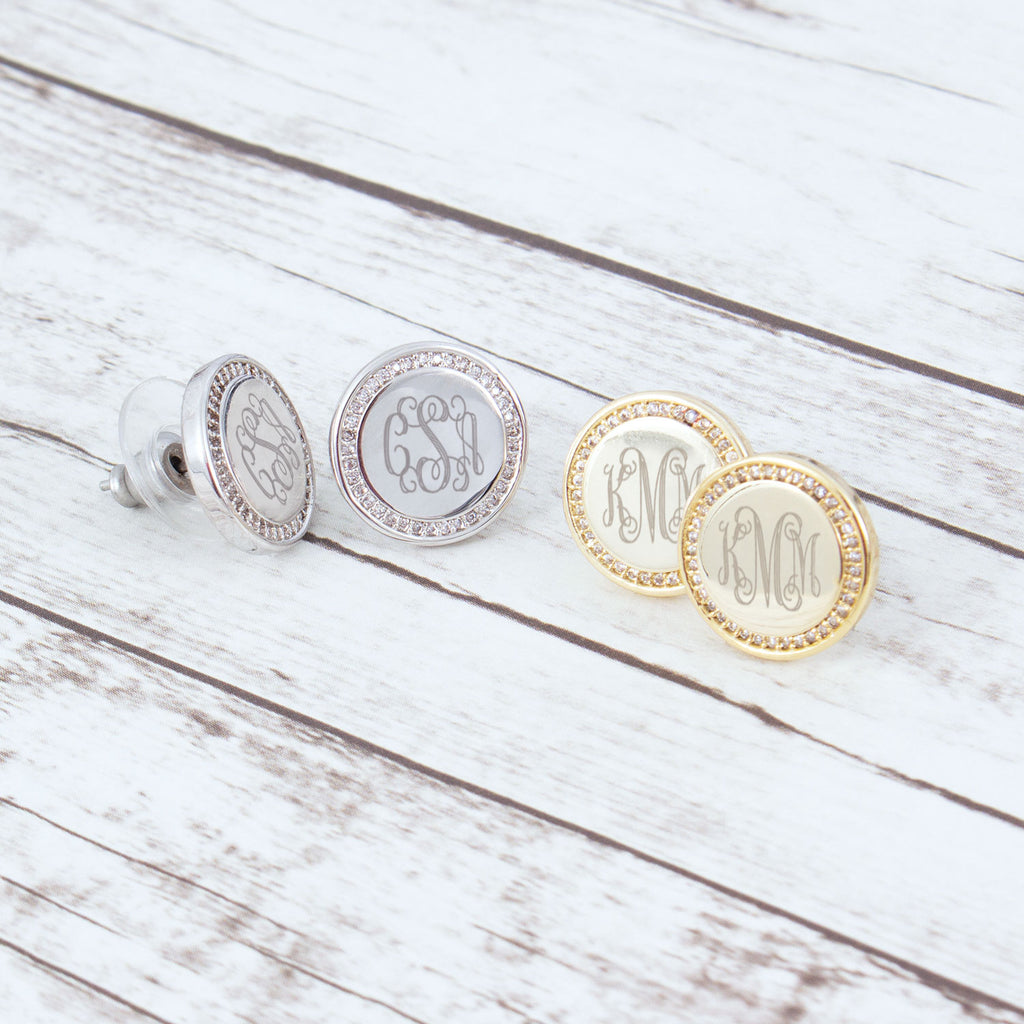 silver and gold monogrammed disc earrings