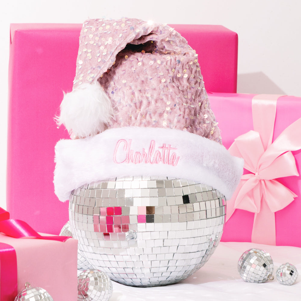pink monogrammed santa hat