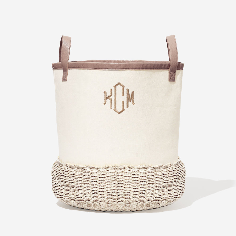 Monogrammed Storage Basket | Ivory/Tan