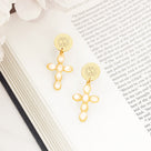 Monogrammed Cross Earrings | White